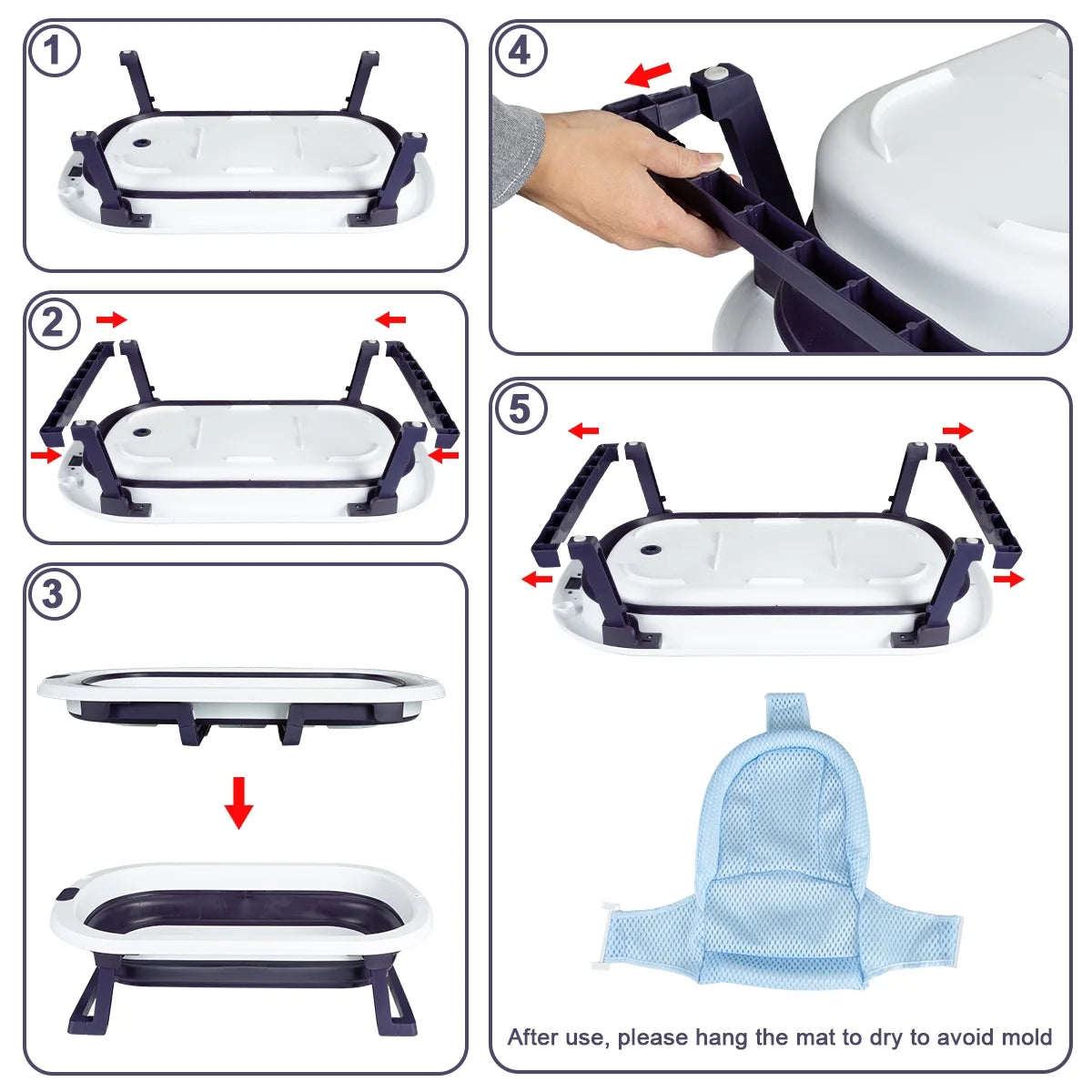Folding Baby Bathtub with Support Seat for Newborns and Toddlers, Blue P60450