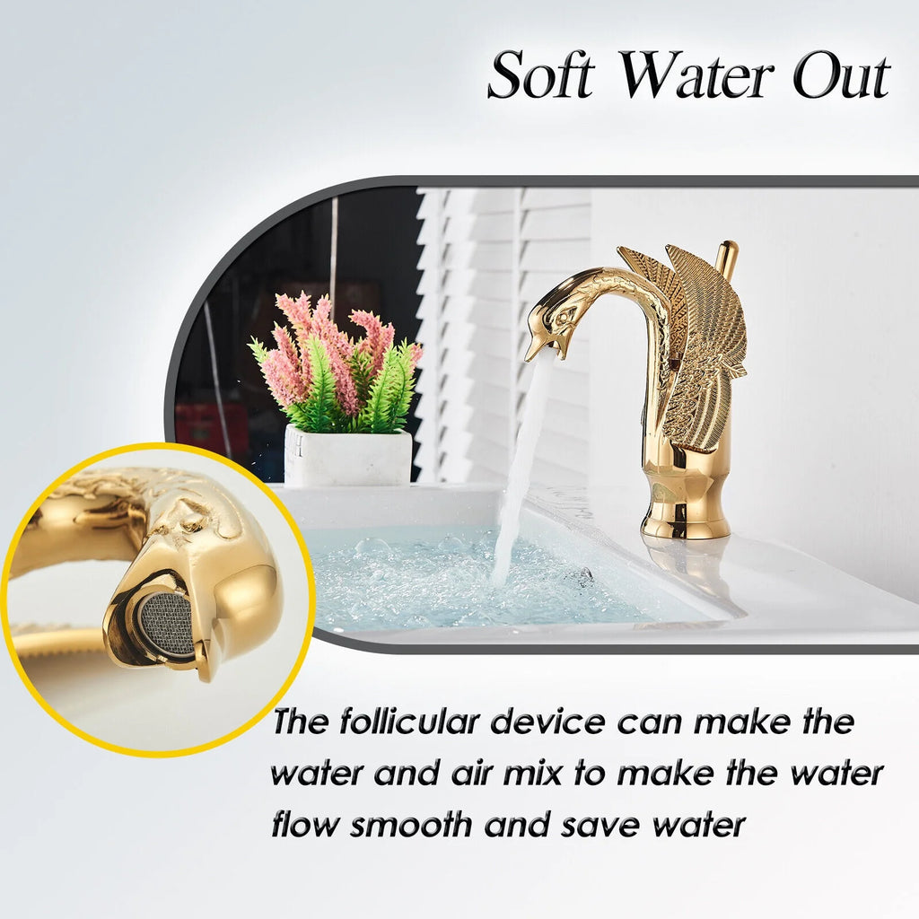 Swan Faucet Bathroom Sink Faucet Polished Gold Single Handle One Hole Basin Tap W86189