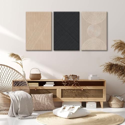 Framed Neutral Abstract Wall Art Set of 3 Modern Minimalist Canvas Poster Prints V655