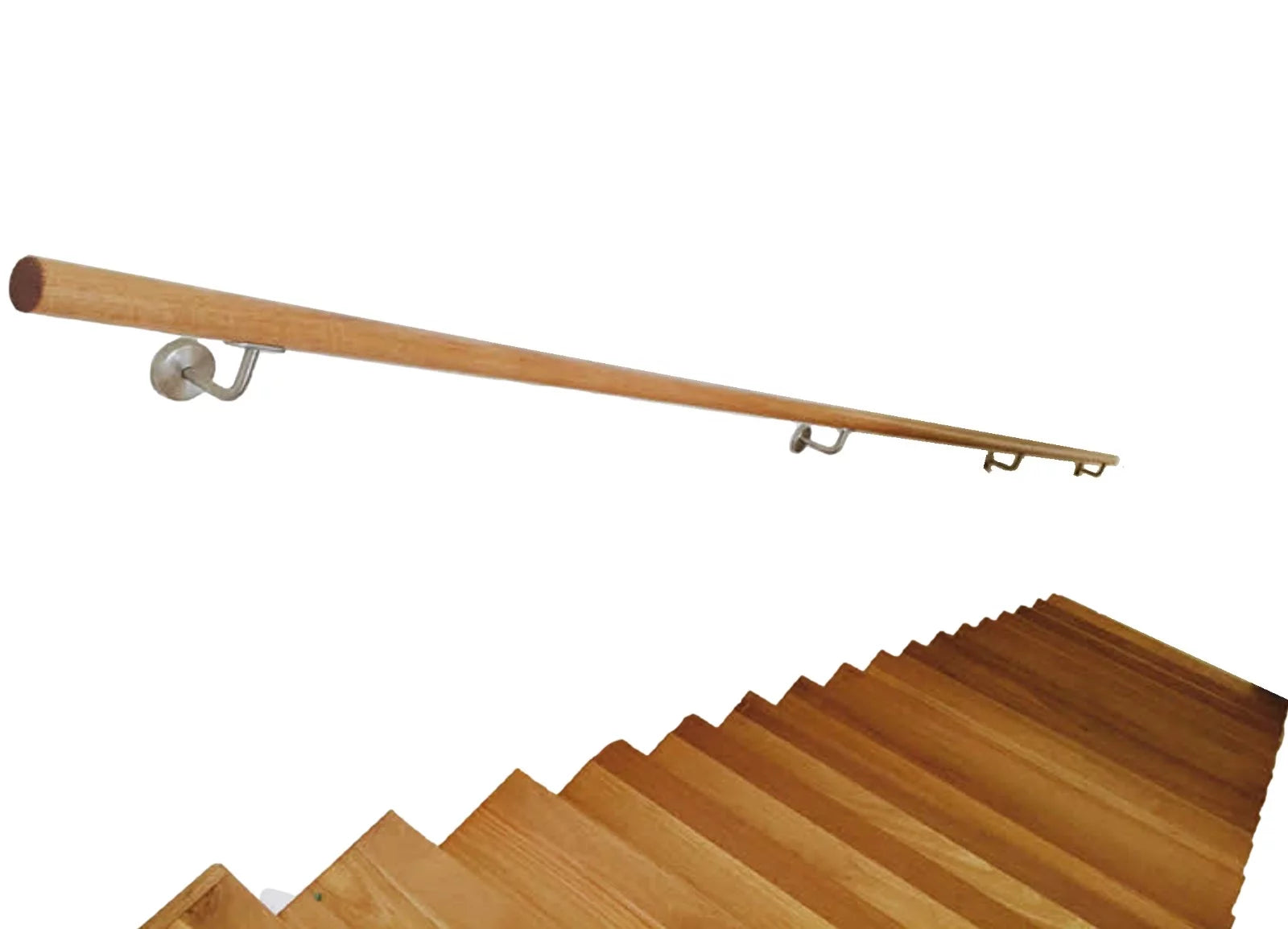 Wooden Stair Handrail 15 FT with Iron Brackets, Non-Slip Grab Bar for Indoor Stairway R5279