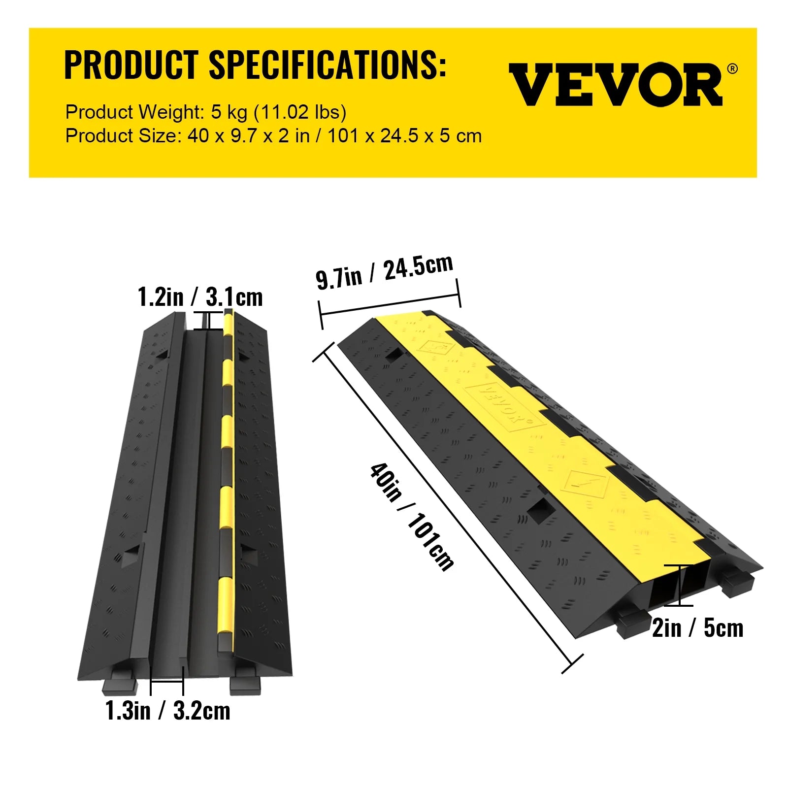 Cable Protector Ramp, 4 Pack 2 Channel, Rubber Speed Bump, 11000 LBS Load Capacity Q949312