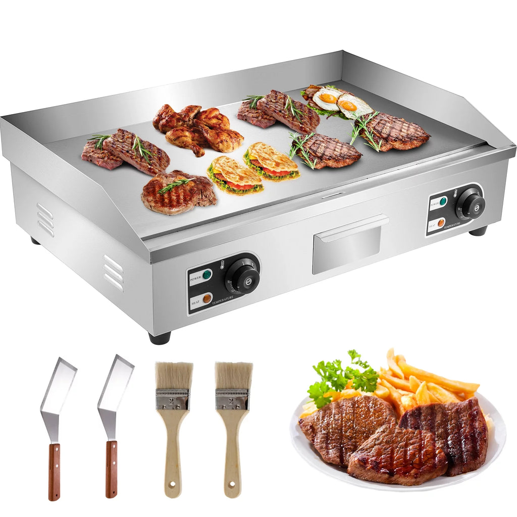 VEVOR 30" Electric Countertop Flat Top Griddle 110V 4400W Non-Stick Commercial Restaurant Teppanyaki Grill Stainless Steel Adjustable Temperature Control 122°F-572°F