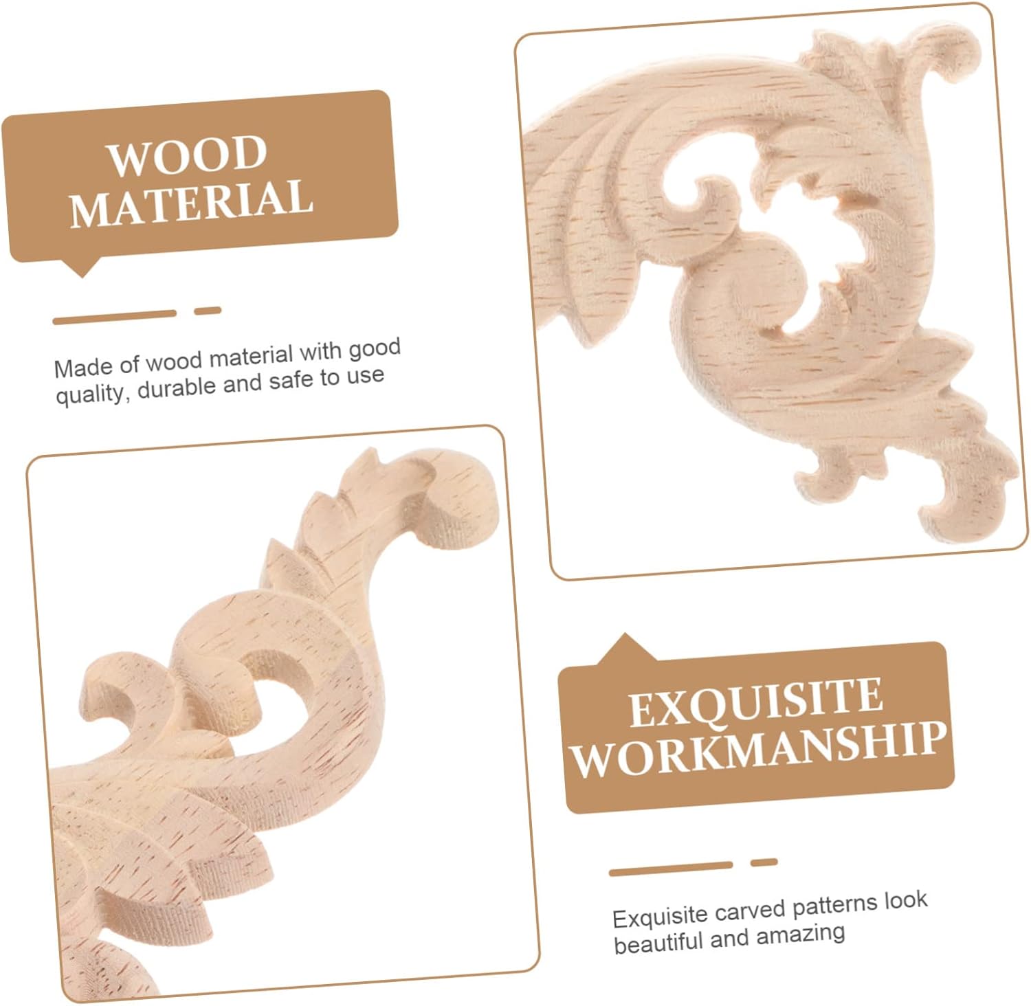 4pcs Unpainted Wood Carved Furniture Appliques Dresser Decor K32919
