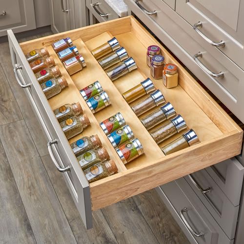 3 Tiered Seasoning Organizer for Wooden Kitchen Drawers, Pull Out Spice Rack Q1607