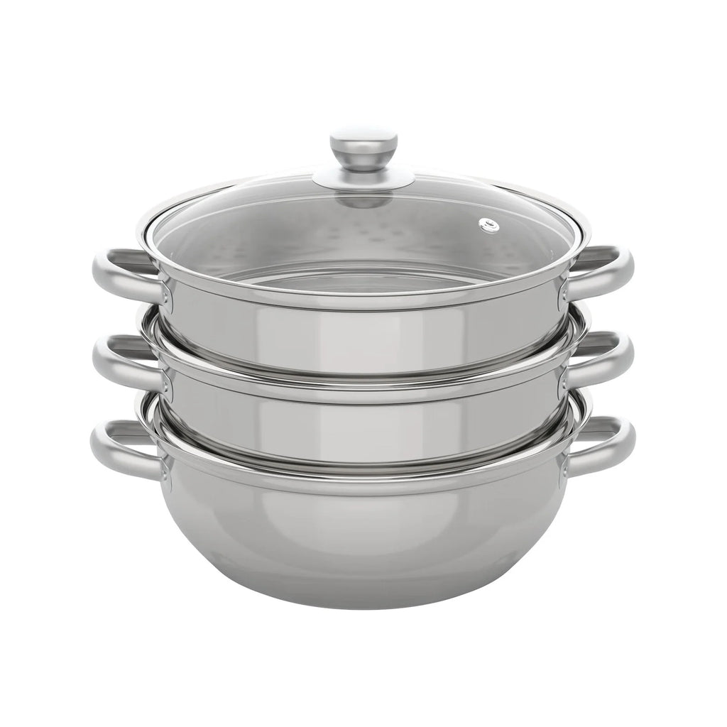 3 Tiers Steamer, 11" Stainless Steel Steaming Pot with Glass Lid G654