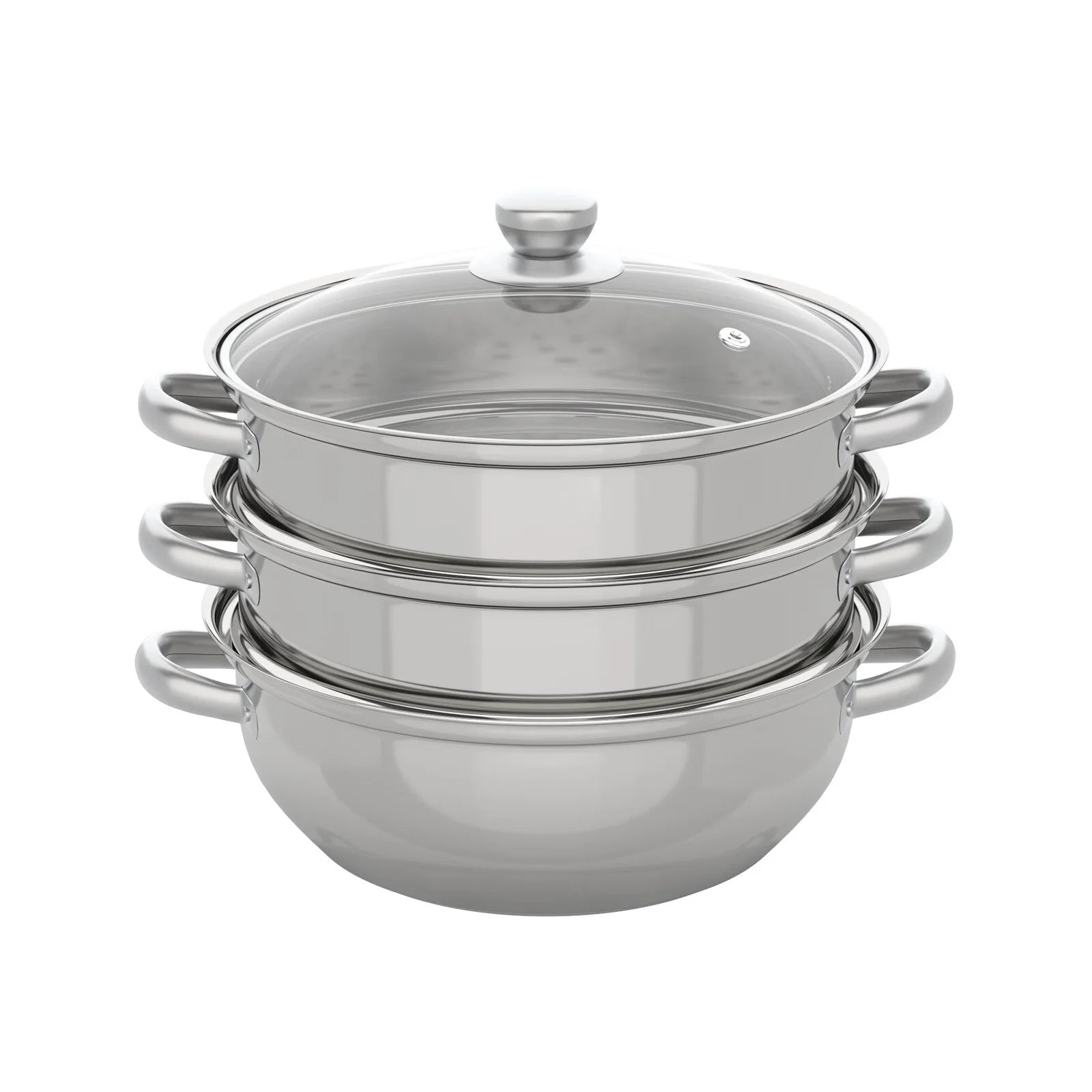3 Tiers Steamer, 11" Stainless Steel Steaming Pot with Glass Lid G654