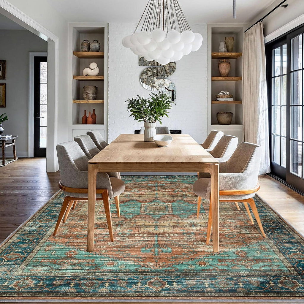 Washable Vintage Area Rug for Living Room, Non-Slip Low Pile, 8x10 N895