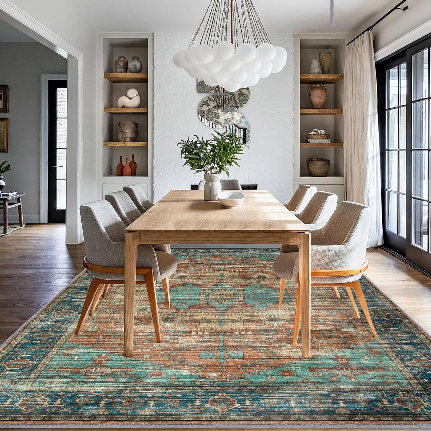 Washable Vintage Area Rug for Living Room, Non-Slip Low Pile, 8x10 N895