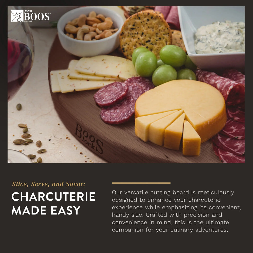 Walnut Wood Round Cutting Board for Kitchen, 18" x 18" x 1.5" E220