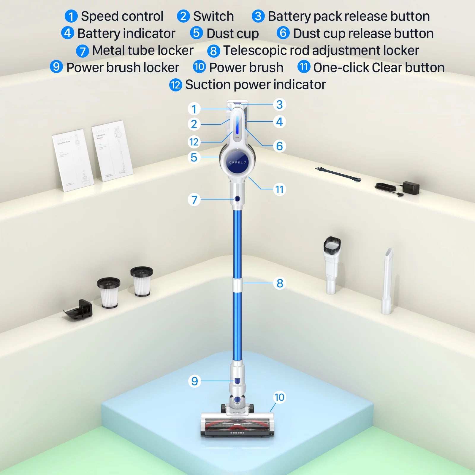 Cordless Vacuum Cleaner with 2200mAh Battery for Hardwood and Carpet B836