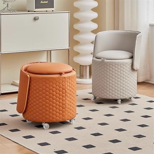 Vanity Stool with Back, Rolling Ottoman with Wheels, Round Storage Seat H231850