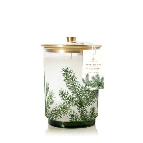 Thymes Pine Needle Frasier Fir Luminary Candle – Scented Candle with Notes of Crisp Siberian Fir, Cedarwood and Sandalwood - Seasonal House Decor - Luxury Home Fragrance (16 Oz)