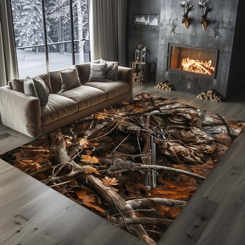 Deer Hunting Rug Camo Cabin Carpet for Living Room Bedroom U22642