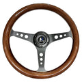 14" Universal Classic Wood Grain Steering Wheel Brushed 3 Spoke 1.5 inch Depth Steering Wheel with Horn Button 6 bolts