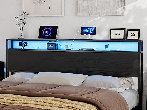 California King Storage Headboard with Charging Station and LED Lights T957820