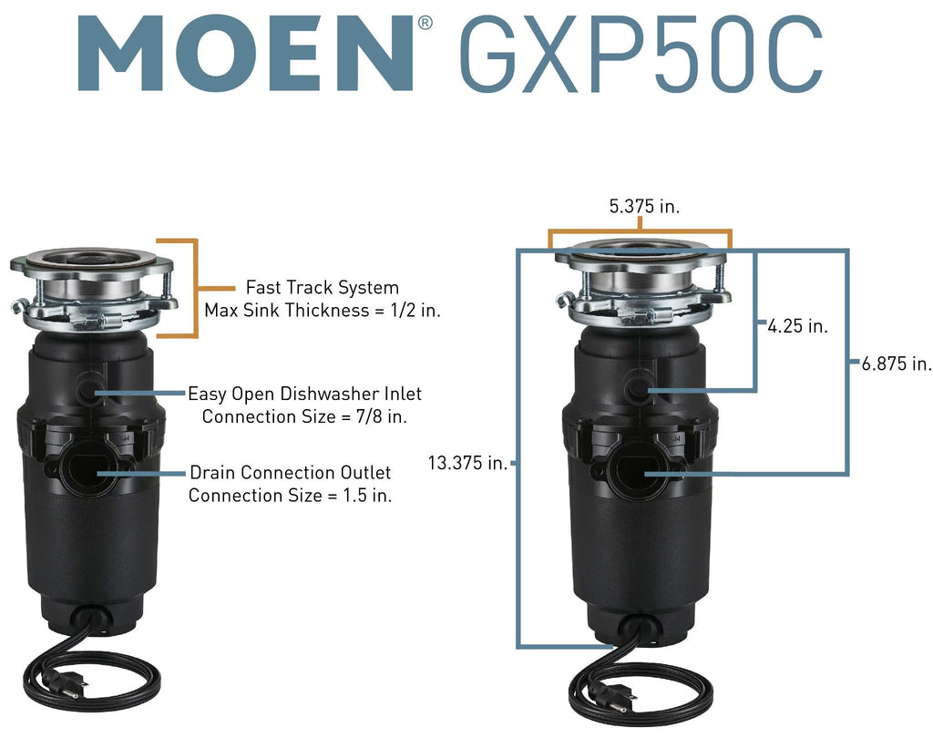 Garbage Disposal, 1/2 HP, Continuous Feed, Power Cord Included L4687