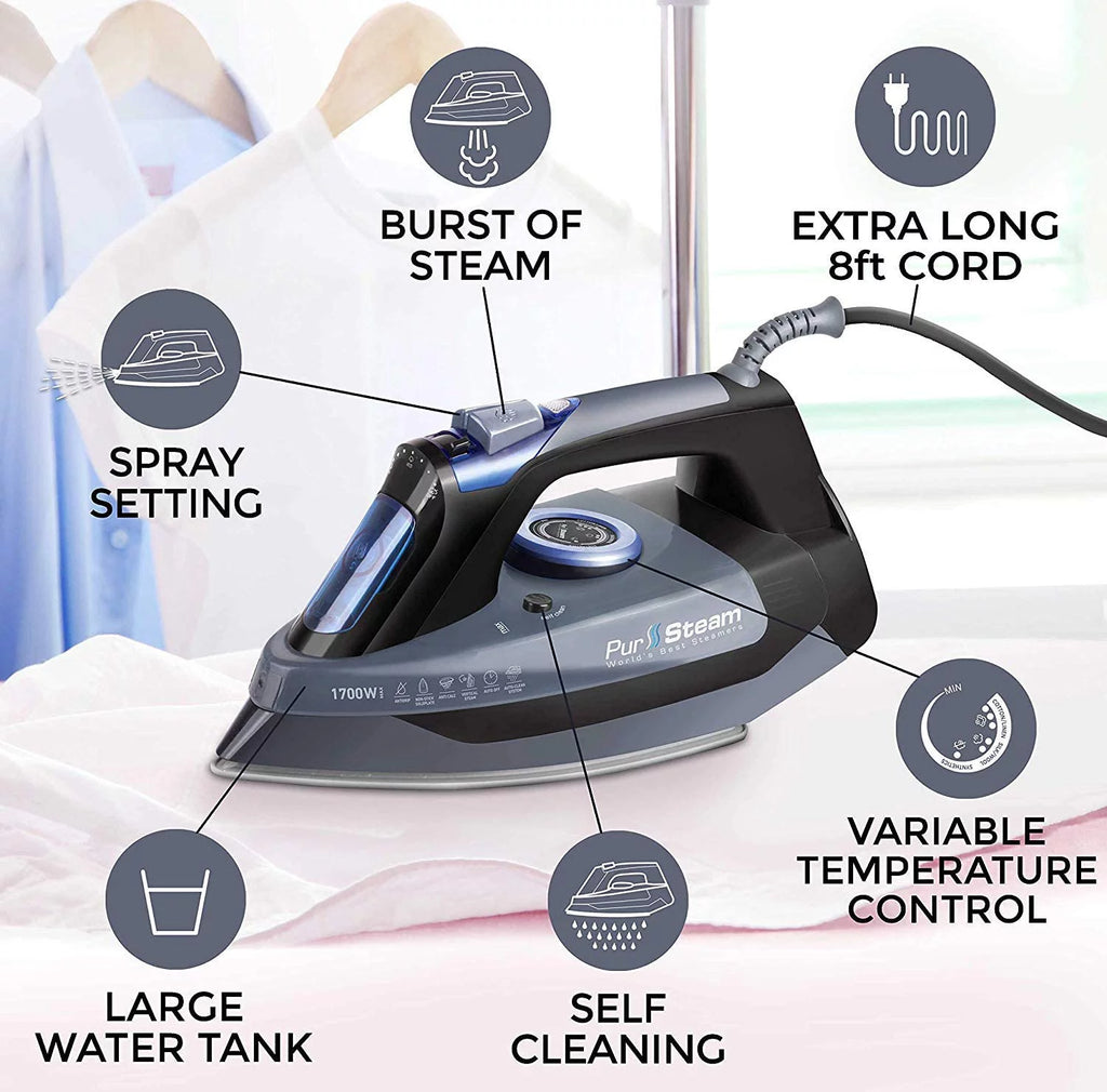 Steam Iron for Clothes with Stainless Steel Soleplate, Self-Cleaning T481095
