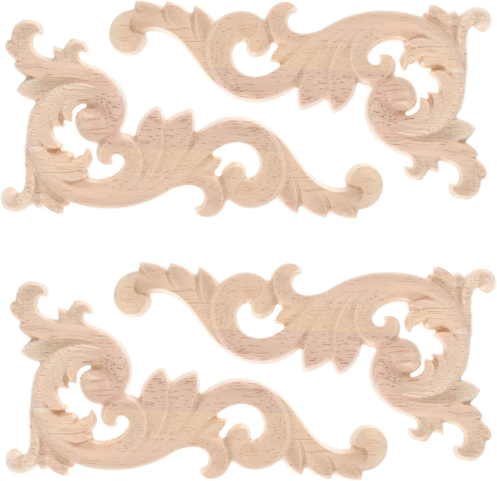 4pcs Furniture Decals Retro Decor Wood Applique Dresser Decor Unpainted Carved Unpainted Wooden Onlay Furniture Onlays Wood Carved Applique Wooden Applique Carved Decor Khaki Rose