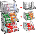 Stacking Can Dispensers 3 Tier with 3 Divider, Large Pantry Can Organizer, Standing Water Bottle Holder, Beverage Drink Pop Soda Can Storage Basket, Canned Food Rack Wire Bins for Kitchen Cabinet