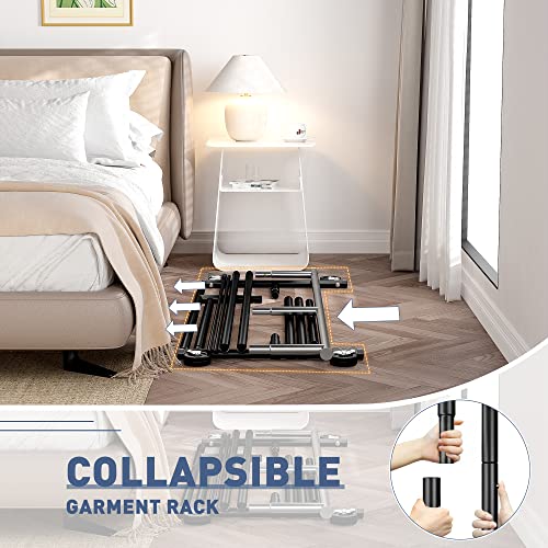 Heavy Duty Rolling Clothes Rack with Wheels, Collapsible Metal Garment Rack K572