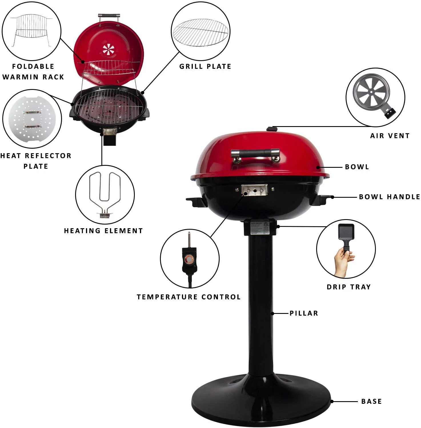 15" Electric BBQ Grill with Removable Stand F9261