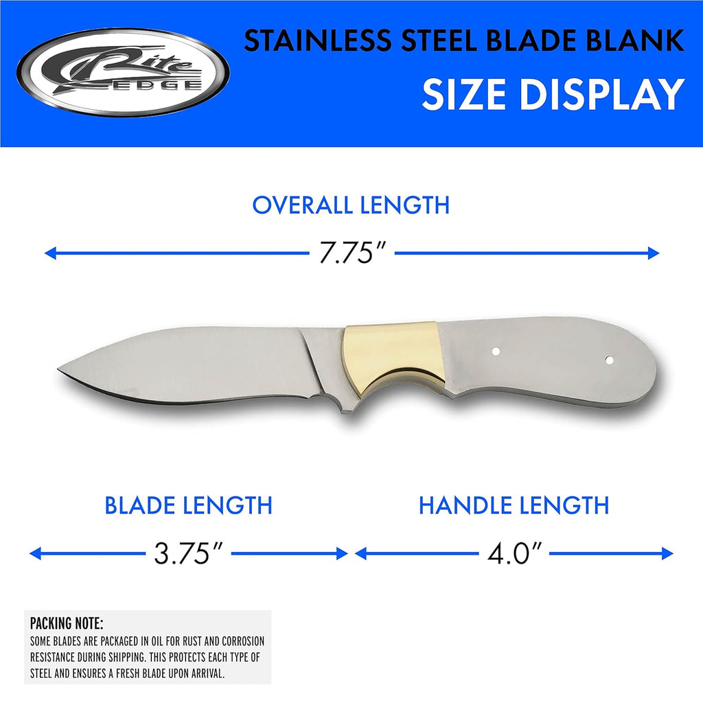 Full Tang Stainless Steel Drop Point Knife Blade Blank, 7.75" B890933