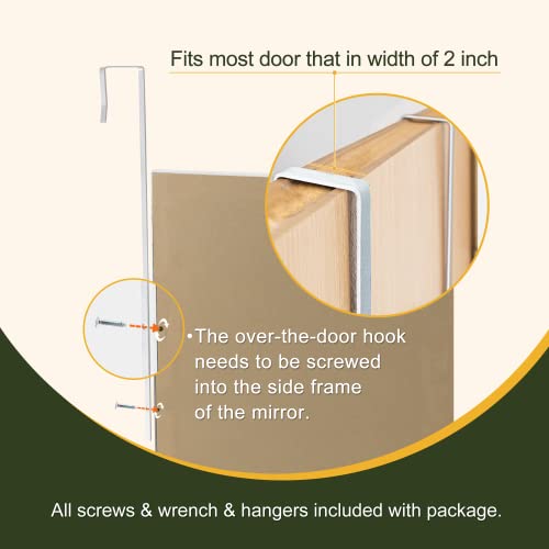Over-the-Door Mirror, Full Length Hanging or Wall Mount, White, 43x16 I954