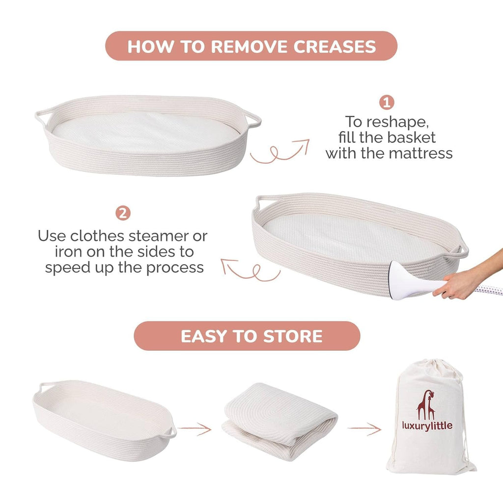 Baby Changing Moses Basket with Memory Foam Mattress and Waterproof Covers K10082