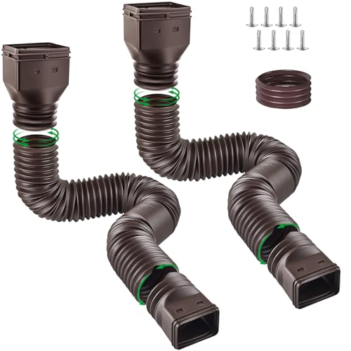 Gutter Downspout Extensions with Connector, 2 Pack Flexible Rain Gutter Downspout Extenders with New Upgrade Size 60"+ 70", Drainage Pipe Connector for Outdoor Gutter Splash Block - Black