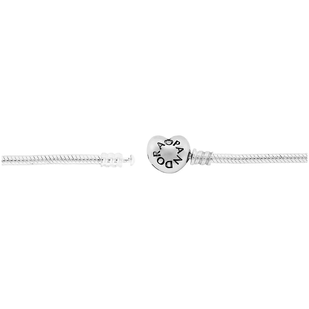 Sterling Silver Snake Chain Charm Bangle Bracelet with Heart Clasp E16172