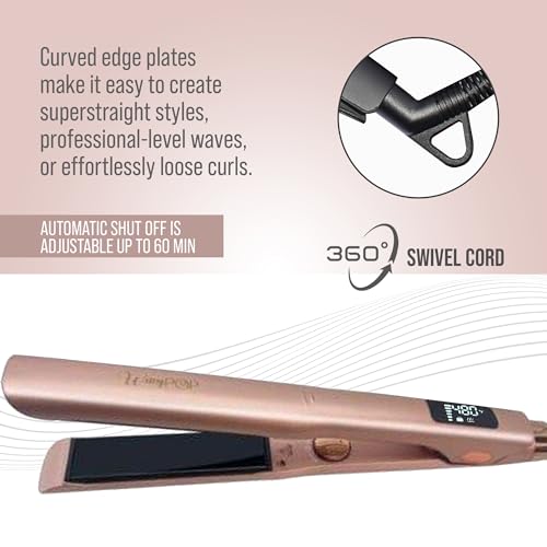 Flat Iron Hair Straightener and Curler 2 in 1 Titanium Rose Gold J811