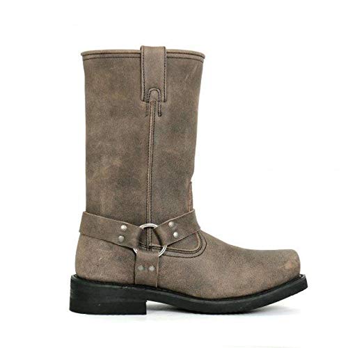 Men's Stone Wash Brown 11-inch Tall Harness Leather Boots B8500