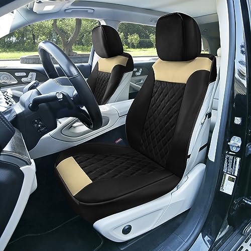 Faux Leather Car Seat Covers Front Set for Low Back Seats with Removable Headrest X384
