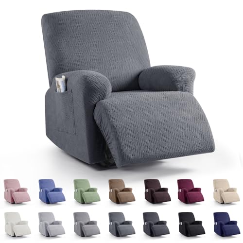 KinCam Recliner Covers, Stretch Reclining Chair Covers, Recliner Sofa Slipcovers Stripe Jacquard Recliner Couch Covers Furniture Protector Covers for Pet Kid (1 Seater, Misty Gray)