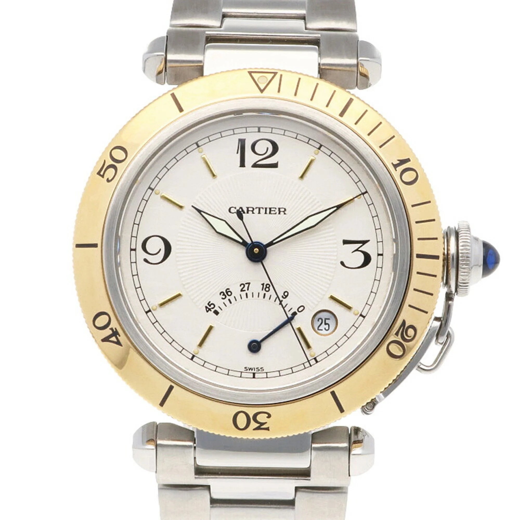 Pre-Owned Cartier Pasha Power Reserve Watch Stainless Steel 1033 Automatic Men's CARTIER Overhauled Manufacturer Inspected (Good)