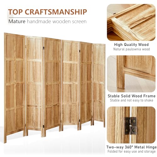 6 Panel Room Divider, 5.6 FT Folding Privacy Screen, Wooden Freestanding Partition B917393