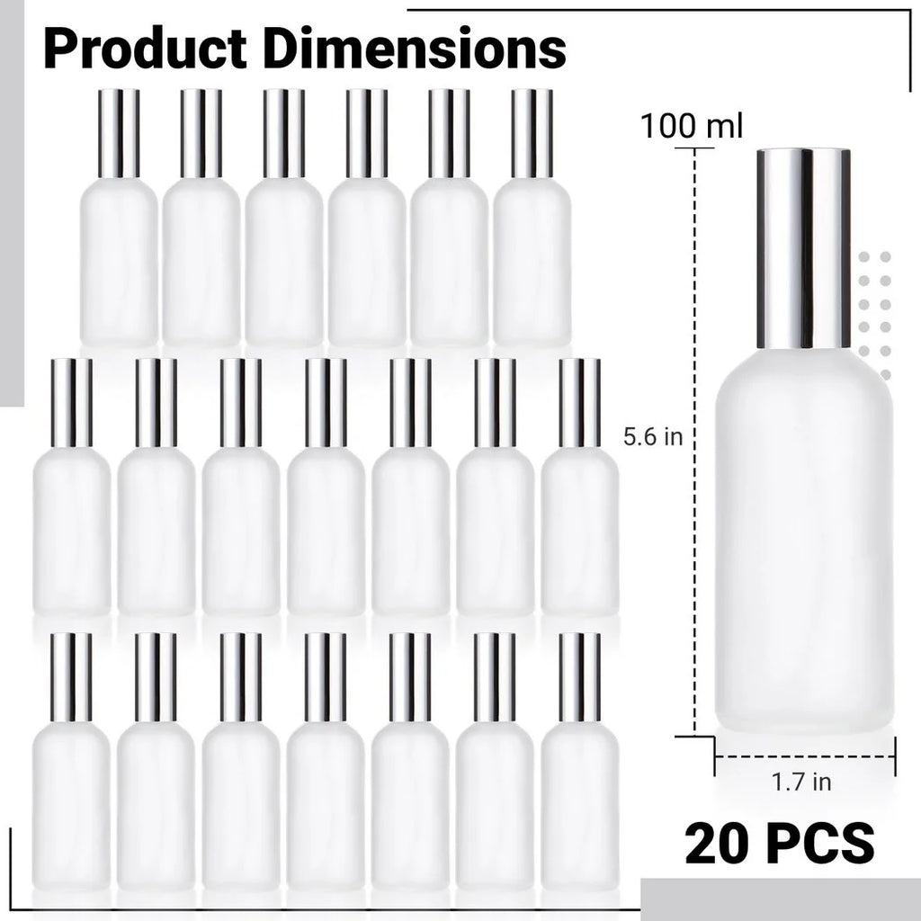 Frosted Glass Spray Bottles, Refillable Perfume Atomizer, 100 ml, 20 Pcs O537775