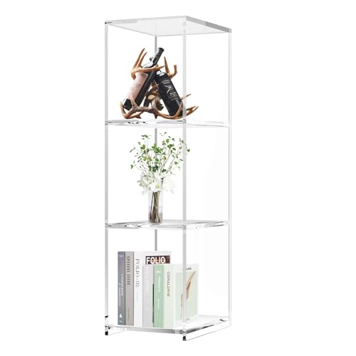 3-Tier Acrylic Bookcase, 31.5" Floor Standing Acrylic Bookshelf, Sturdy Open Display Storage, Clear Bookshelf, Modern High Transparency Organizer for Bedroom, Bathroom, Home Office