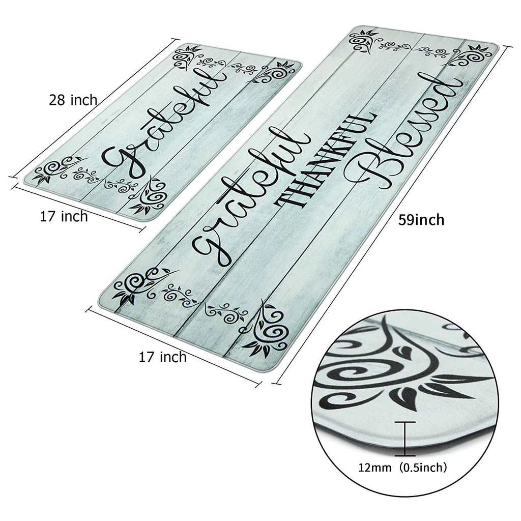 Kitchen Rug Set 2 Piece Anti Fatigue Non-Slip Waterproof Mat Runner, Aqua Blue I548569