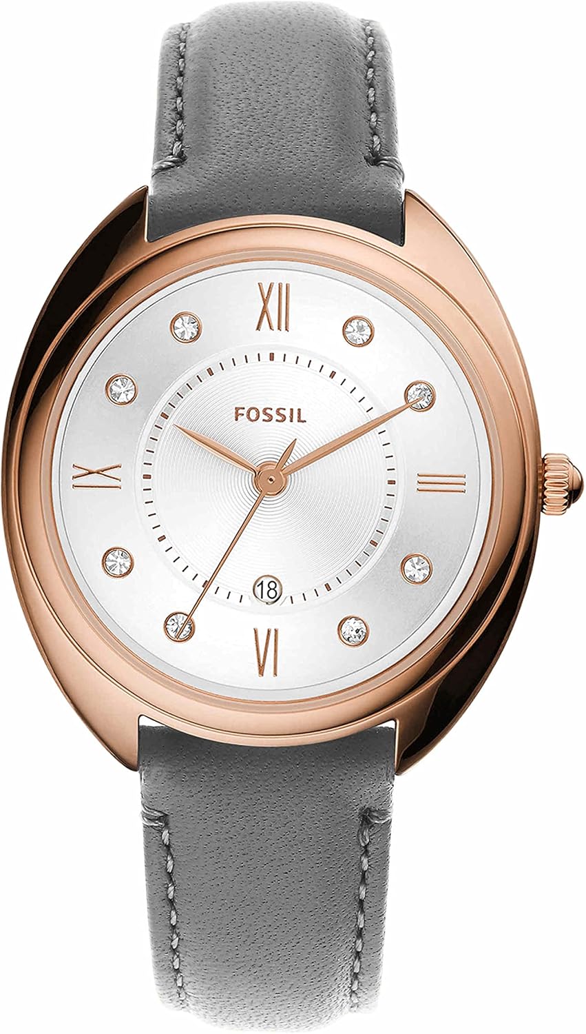 Fossil Women's Gabby Quartz Stainless Steel and Eco-Leather Three-Hand Watch, Color: Rose Gold, Grey (Model: ES5073)