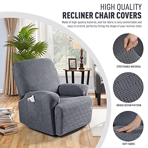 Stretch Recliner Chair Cover with Stripe Jacquard Pattern, 1 Seater, Misty Gray X188311