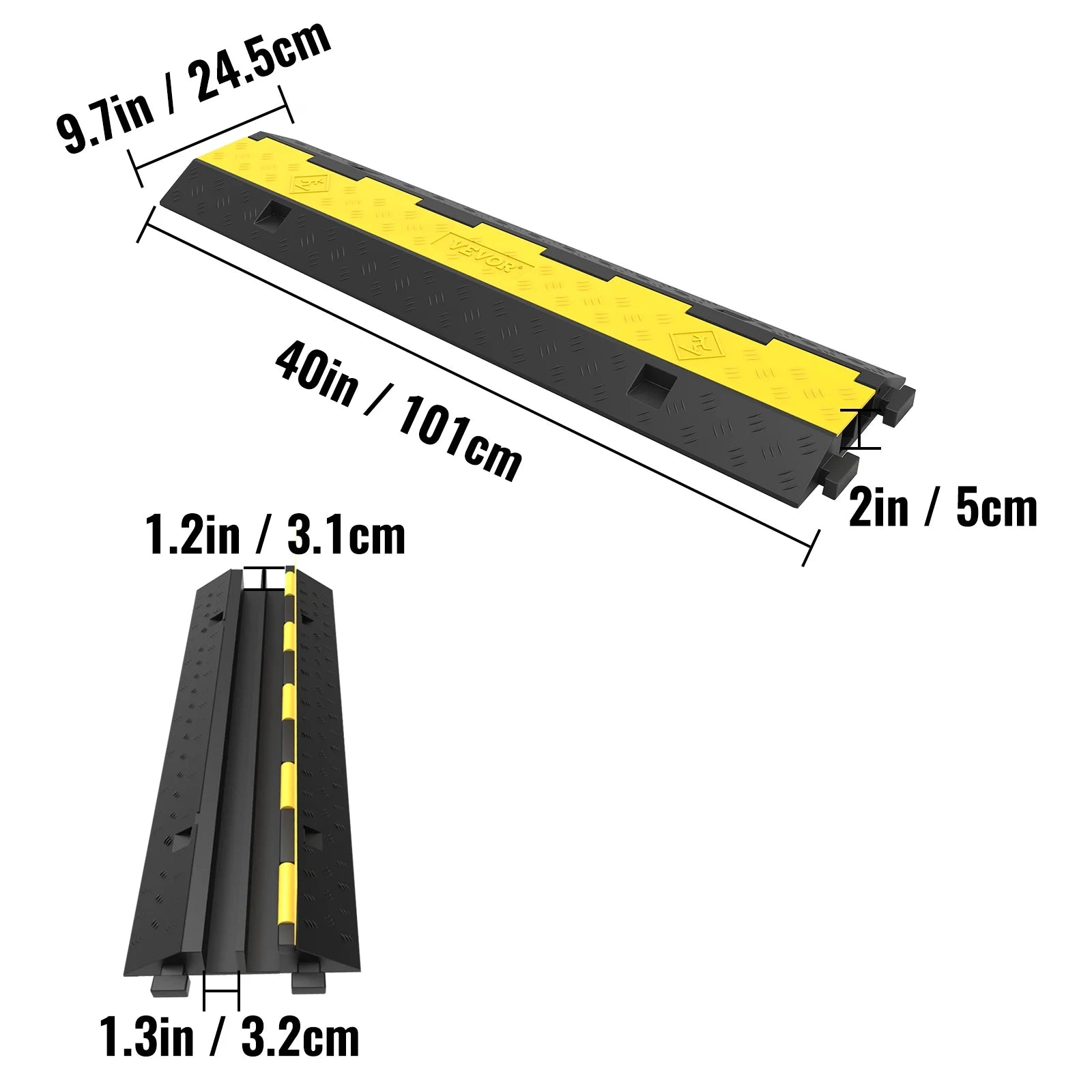 Cable Protector Ramp, 4 Pack 2 Channel, Rubber Speed Bump, 11000 LBS Load Capacity Q949312