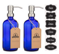 Cobalt Blue Glass Pint Jar Soap and Lotion Dispenser with Stainless Steel Metal Pump - 2 Pack