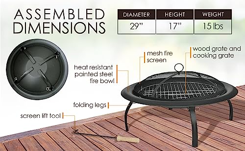 Portable Folding Round Steel Fire Pit with Carrying Bag F7361