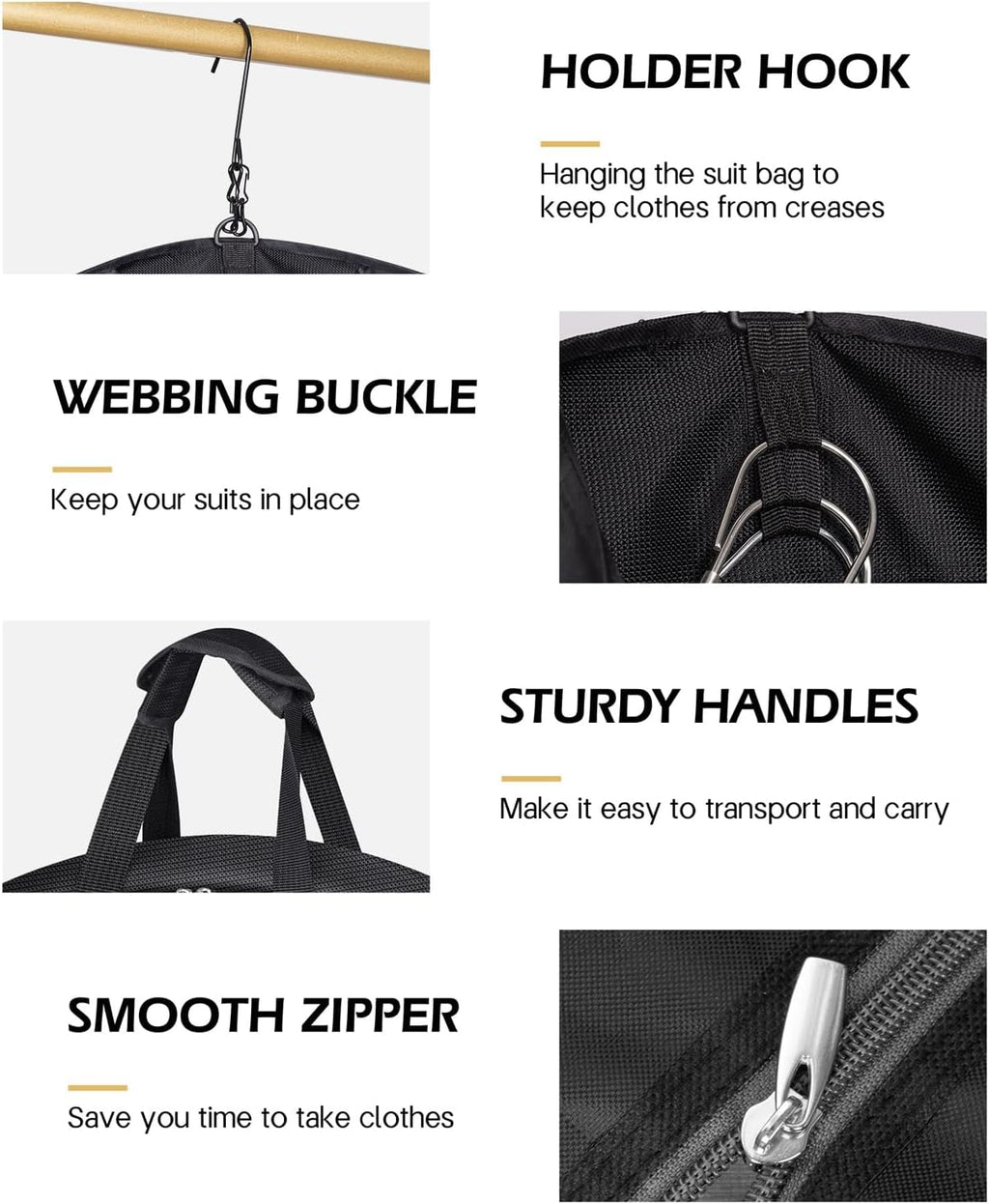 Carry On Garment Bag for Travel, 43'' Heavy Duty Suit Bag with Metal Hook, Waterproof Convertible 2 in 1 Duffle Bag, Black B33207