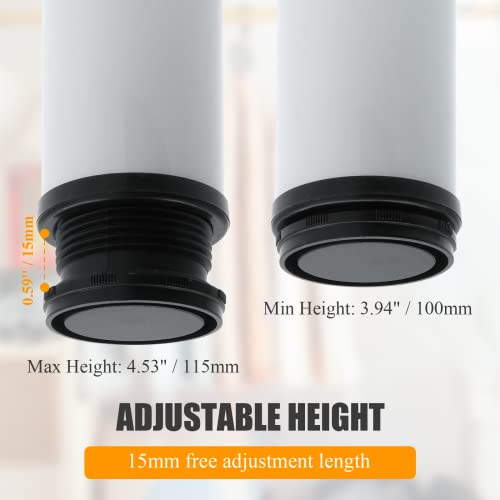 4 Pack White Adjustable Furniture Legs, 4" Stainless Steel Round Feet with Screws V6962