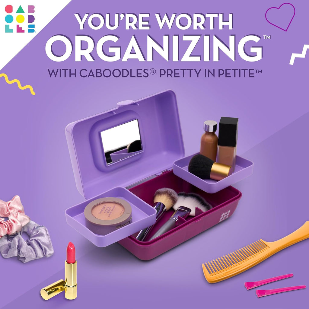 Pretty in Petite Makeup Box, Two-Tone Lavender on Violet, Hard Plastic Organizer with Swivel Trays X892