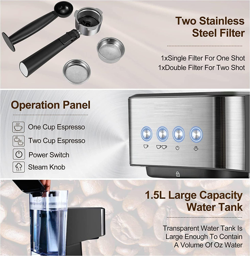 Espresso Machine with Milk Frother, 50oz Water Tank O43186