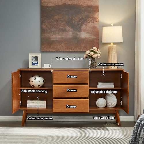 Wooden TV Stand with Adjustable Shelves, Console Table for Dining Living Room T821
