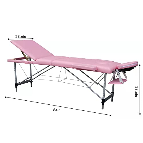 Portable Massage Bed, 84in Folding Aluminum Frame, Lightweight Spa Beauty Bed (Pink) W94516